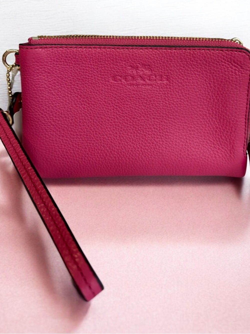 New Coach Pebbled Leather Double Zipper Wristlet Clutch F64130